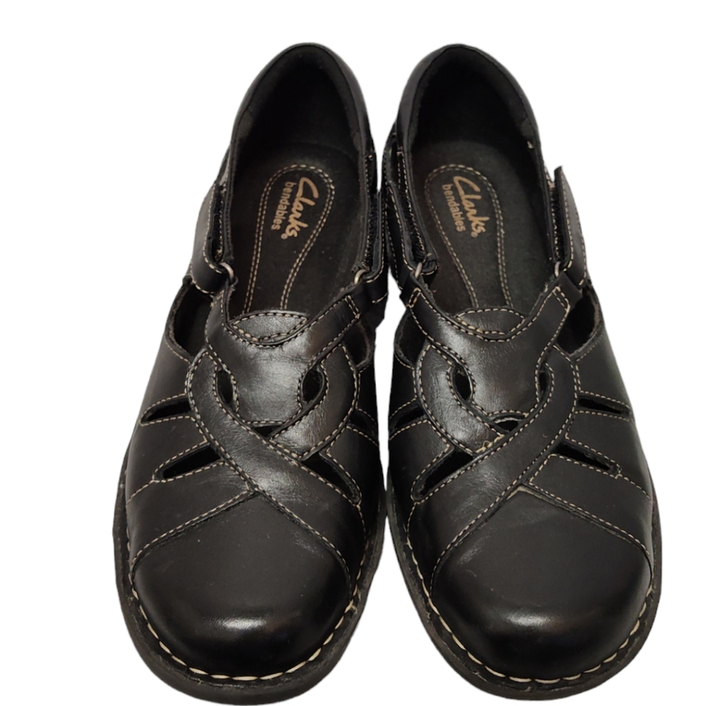 Clark's Bendables 'Nikki Regatta' Black Leather Slip-On Size 8W